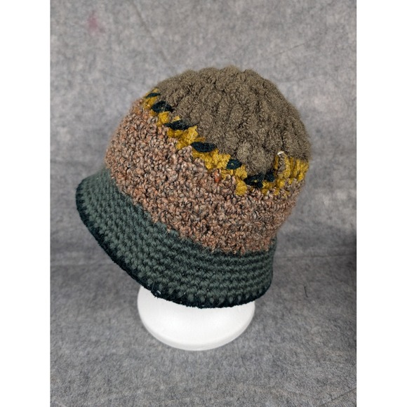 Bloomingdales Crochet Bucket Hat Women's Green Brown Textured Boho Made in Italy - Picture 3 of 7